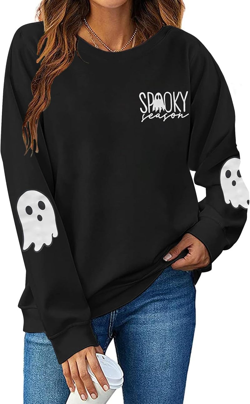 BEIDEFY Halloween Sweatshirt for Women Spooky Season Long Sleeve Shirts Casual Ghost Crew Neck Pullover Tops - Image 1